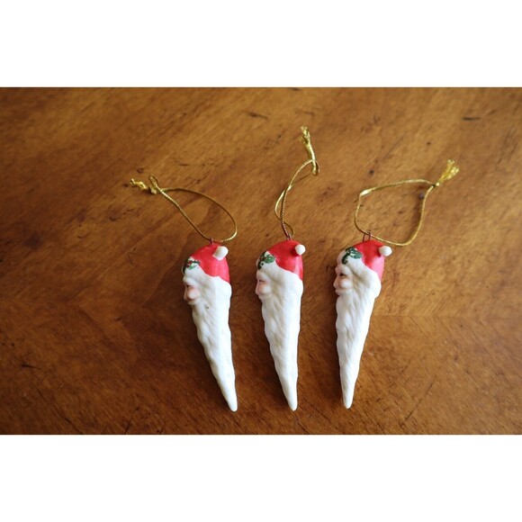 Lot 3x Vintage Santa Claus Father Christmas Icicle Beard Ceramic ~2.4” Ornament - Picture 6 of 9